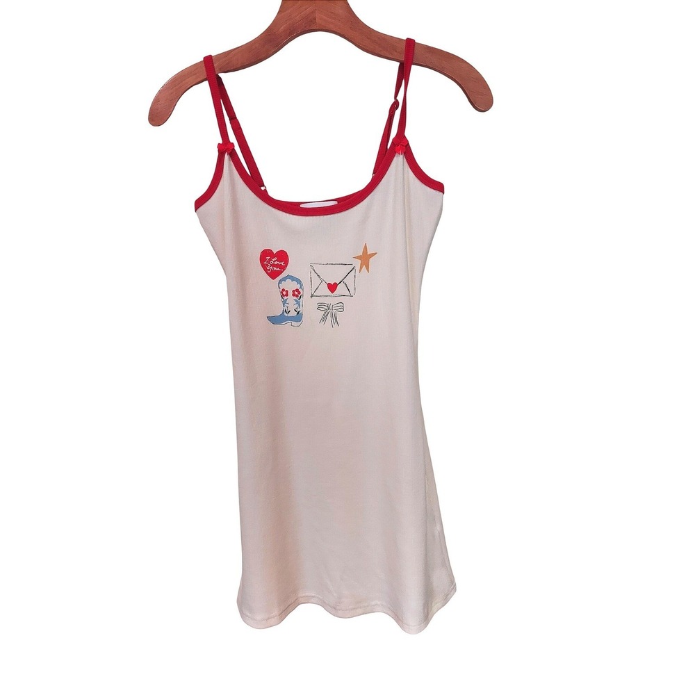 Princess Polly White Red Ribbed Cami Cowboy Boot Graphic Mini Dress US 4 P